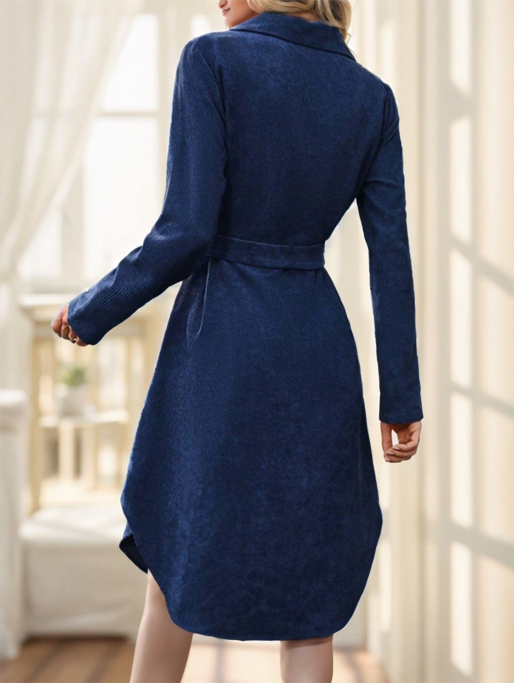 Women's Solid Color Long Sleeve Midi Dress Fall Women Dresses - Image 3