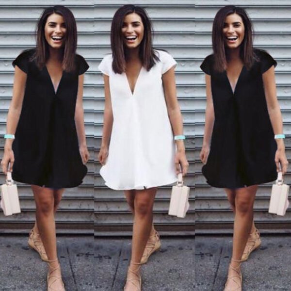 Women Summer Casual T-shirt Dress V Neck Party Dresses - Image 3