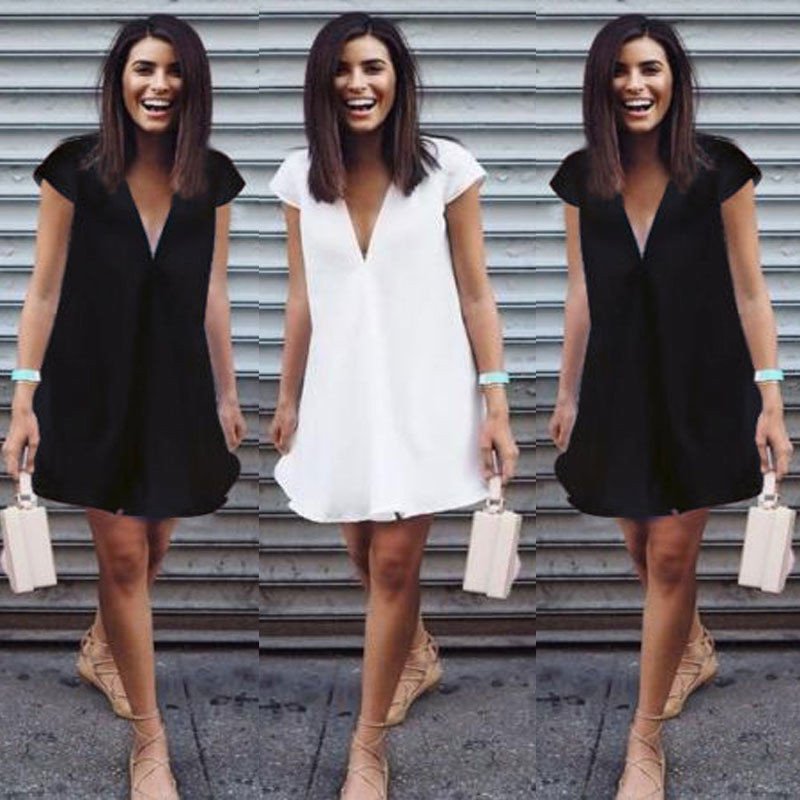 Women Summer Casual T-shirt Dress V Neck Party Dresses - Image 3