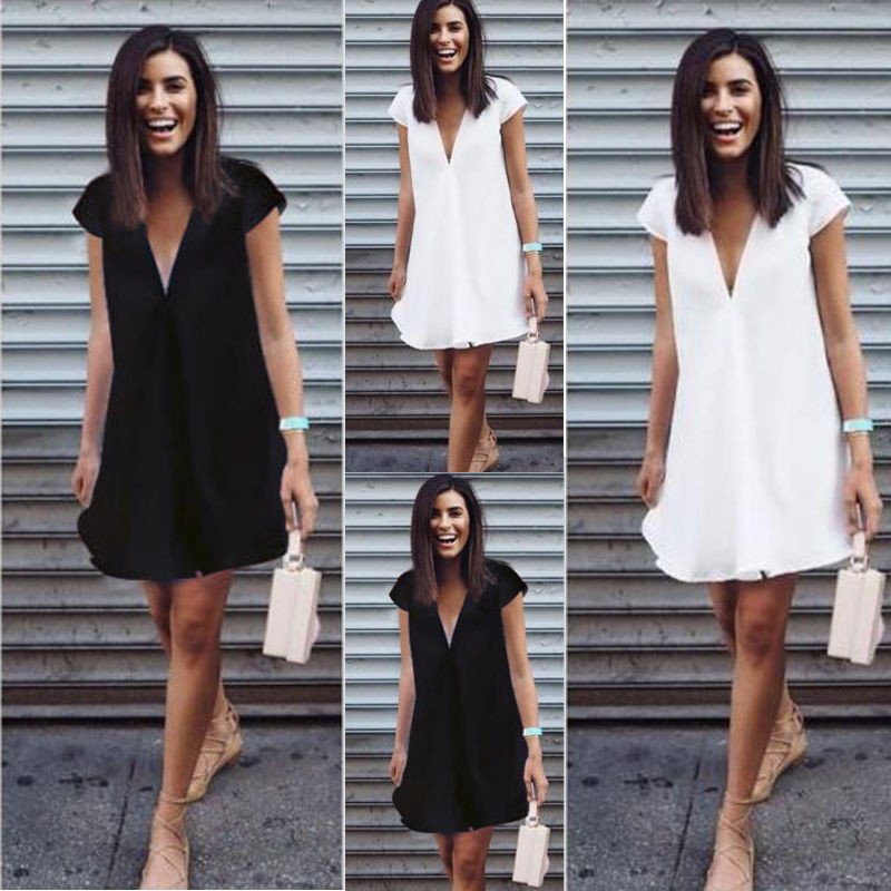 Women Summer Casual T-shirt Dress V Neck Party Dresses - Image 4