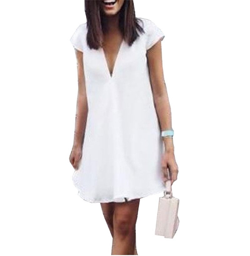 Women Summer Casual T-shirt Dress V Neck Party Dresses - Image 2