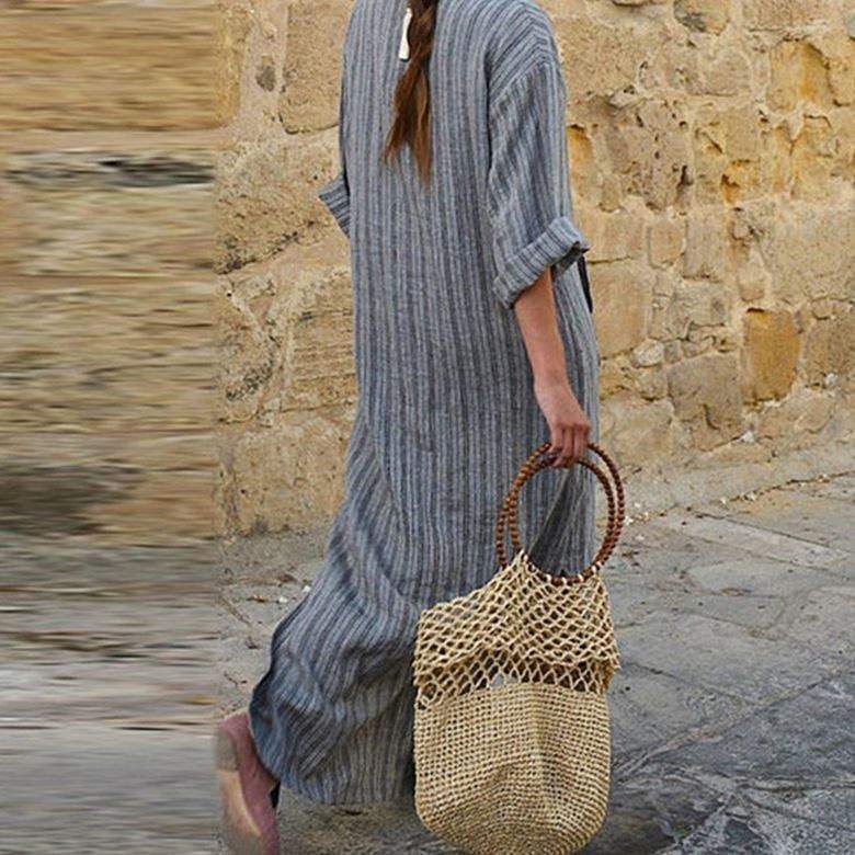 Women Long Striped Casual Loose Maxi Dresses - Image 3