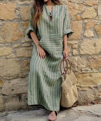 Women Long Striped Casual Loose Maxi Dresses - Image 4