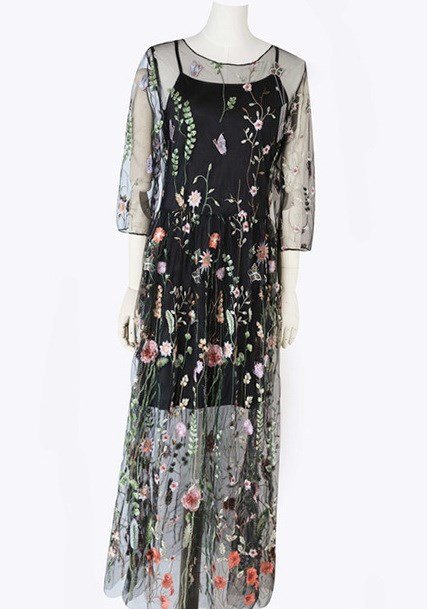 Party Flower Floral Dress Women Dresses 2 Pieces Boho Mesh - Image 2