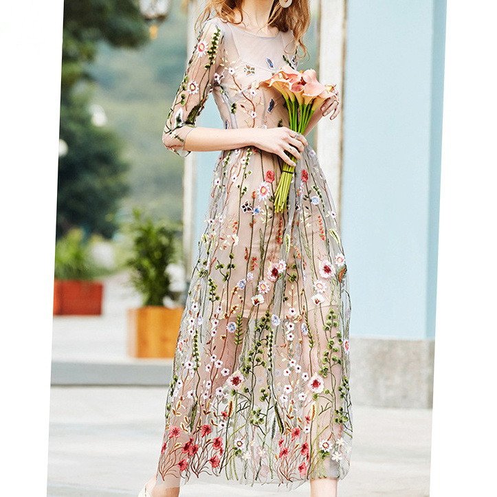 Party Flower Floral Dress Women Dresses 2 Pieces Boho Mesh - Image 3