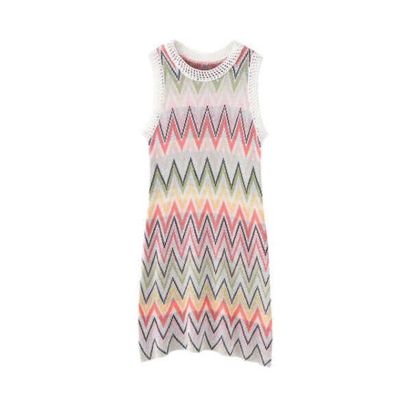Rainbow Knit Dress Women Mini Dresses Patchwork Casual - Image 2