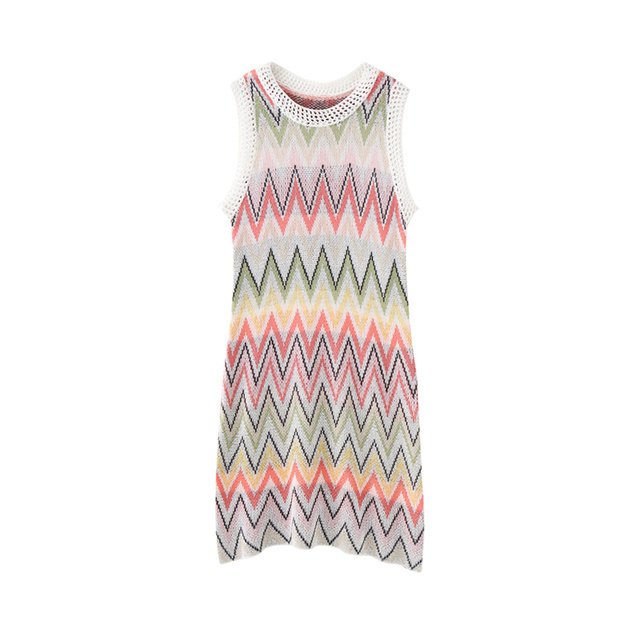 Rainbow Knit Dress Women Mini Dresses Patchwork Casual - Image 2