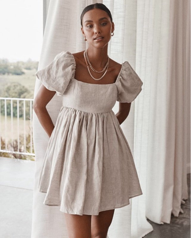 Dresses Women Square Neck Puff Sleeve Mini Dress - Image 4