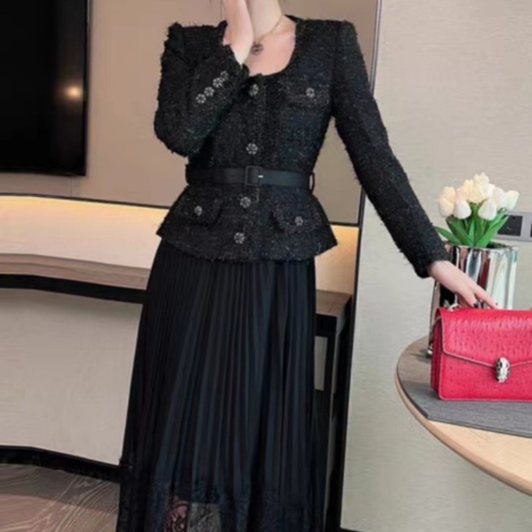 V-neck Long Sleeve Lace-up Cinched Patchwork Two-piece Dresses Women - Image 8