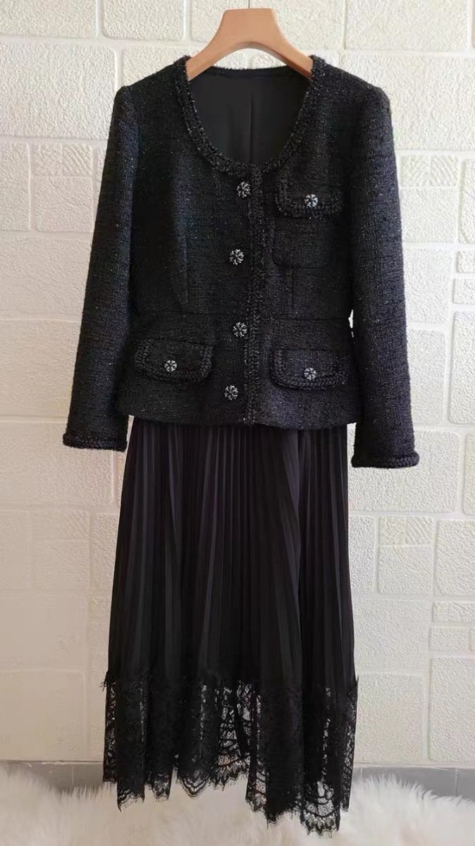 V-neck Long Sleeve Lace-up Cinched Patchwork Two-piece Dresses Women - Image 3