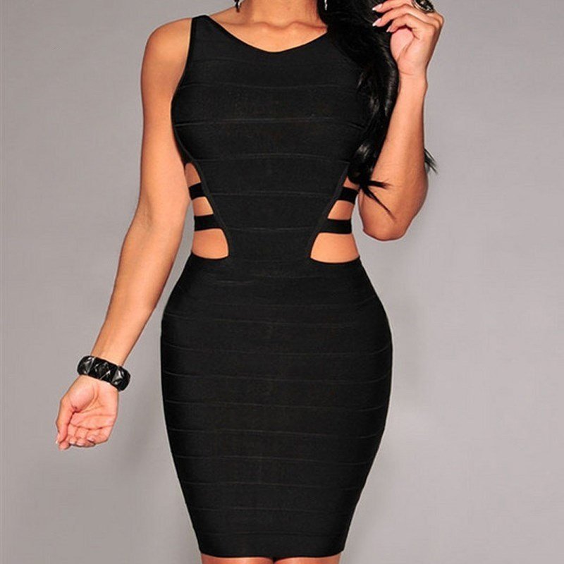 Women Black Sexy Sleeveless Ladies Dress - Image 3
