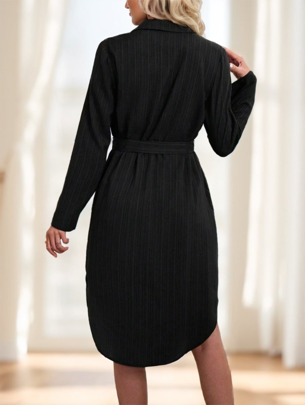 Women's Solid Color Long Sleeve Midi Dress Fall Women Dresses - Image 8