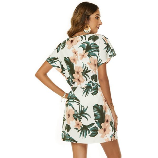 Dolman Sleeves Dress Summer Printed Drawstring V-Neck Beach Dresses For Women - Image 5