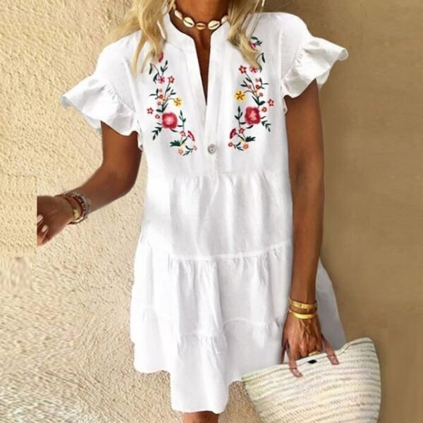 Elastic Sundress Women Dresses Vintage Cute Elegant Floral - Image 3