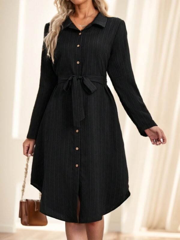 Women's Solid Color Long Sleeve Midi Dress Fall Women Dresses - Image 5