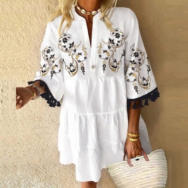 Elastic Sundress Women Dresses Vintage Cute Elegant Floral - Image 2
