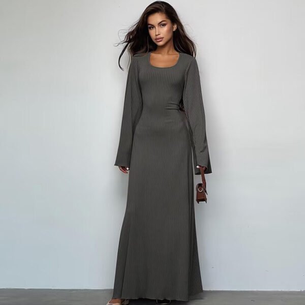 Fashion U-neck Dress Back Lace-up Long Bell Sleeve Dresses Women - Image 2