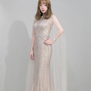 Fishtail Zipper Floating Sleeve Long Dress