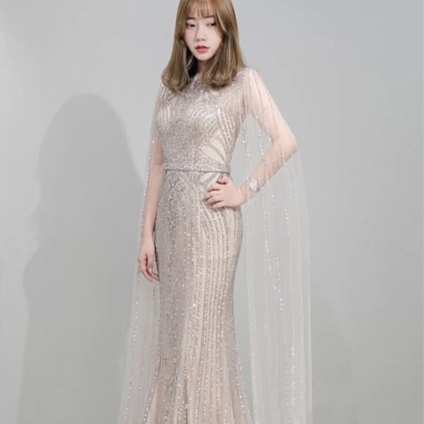Fishtail Zipper Floating Sleeve Long Dress