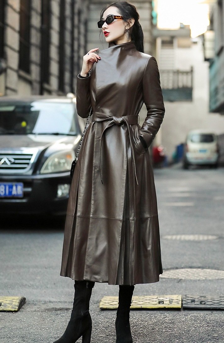 Women's waist leather down jacket - Image 3