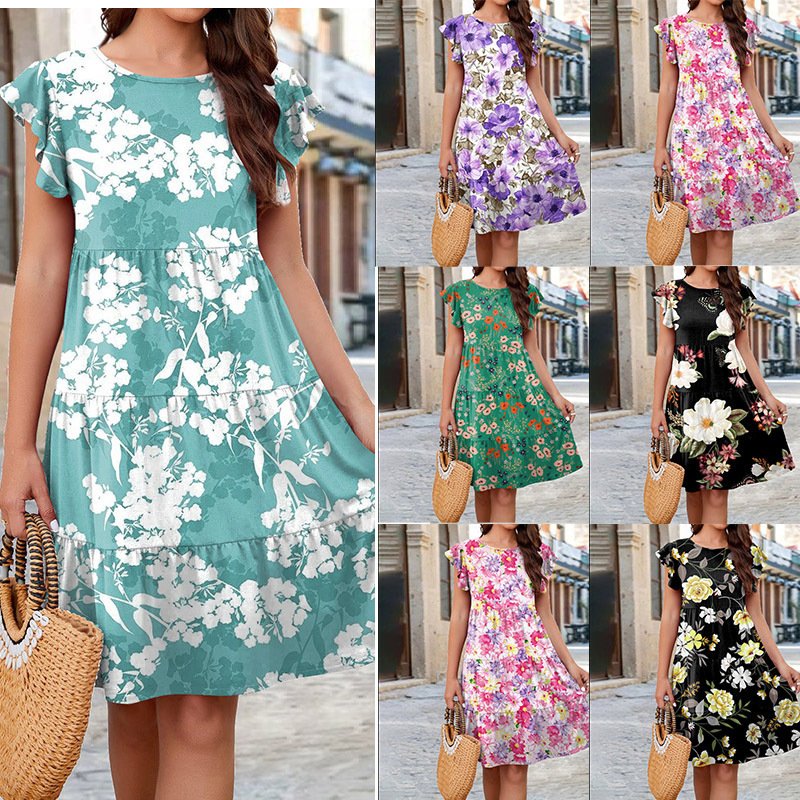 Ruffle Sleeve Dress Summer Loose Flower Print - Image 3