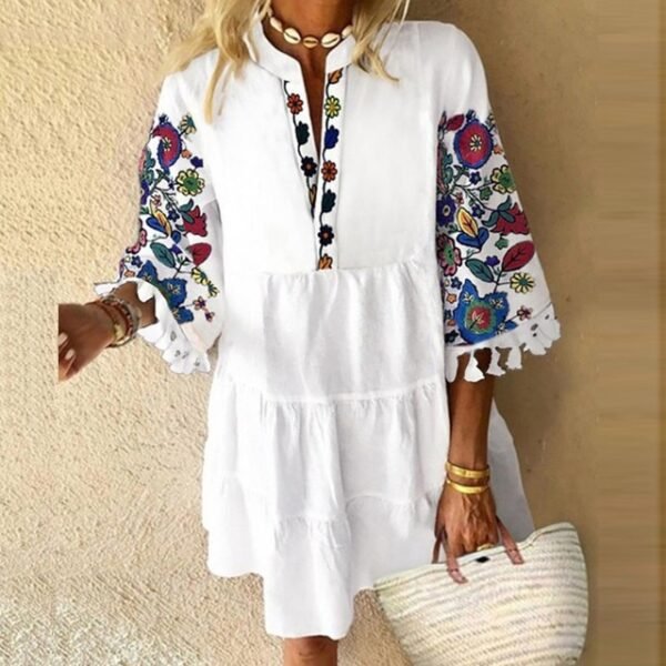 Elastic Sundress Women Dresses Vintage Cute Elegant Floral - Image 5