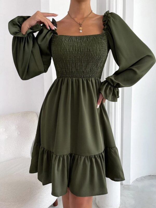 Flared Long Sleeve Dresses Women Square Neck Ruffled Swing Dress - Image 5