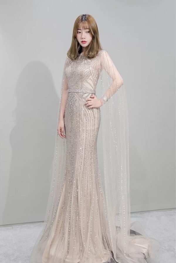 Fishtail Zipper Floating Sleeve Long Dress - Image 4