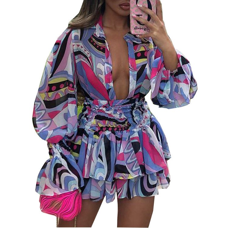 V-neck Printing Temperament Short Dresses For Women - Image 2