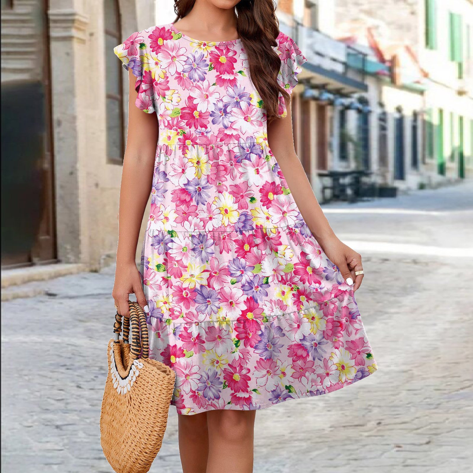 Ruffle Sleeve Dress Summer Loose Flower Print