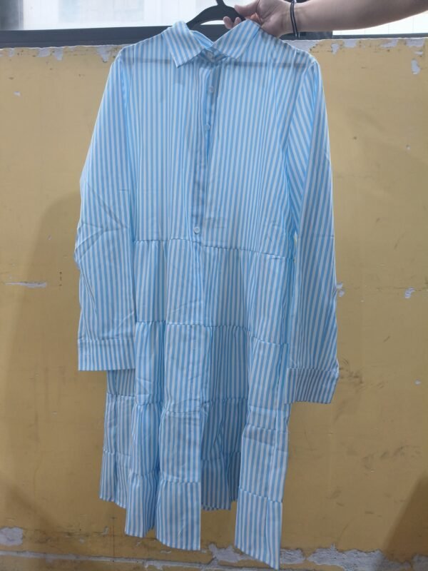 Striped Long-sleeved Shirt Dress Fashion Lapel Button Dresses For Women - Image 3