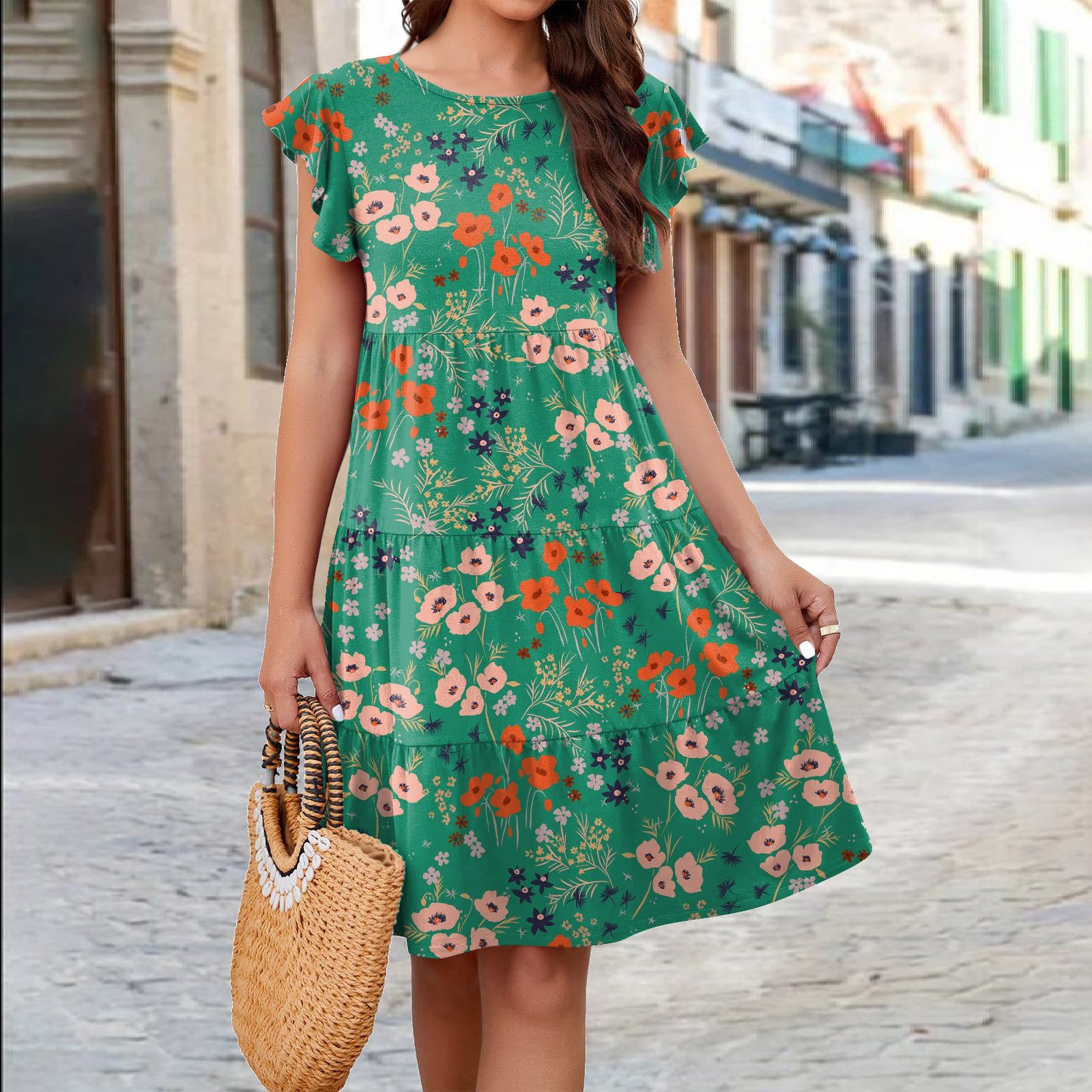 Ruffle Sleeve Dress Summer Loose Flower Print - Image 7