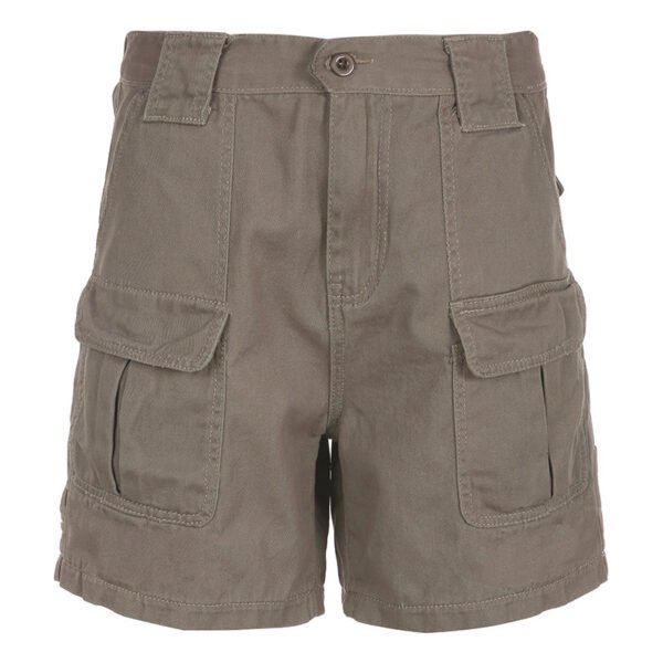 High-waisted Solid Color Multi-pocket Cargo Jean Shorts Female - Image 5