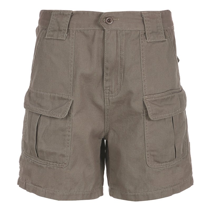 High-waisted Solid Color Multi-pocket Cargo Jean Shorts Female - Image 5