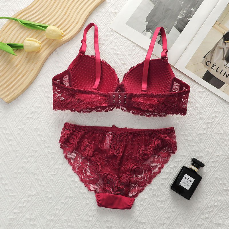 Sexy Gathered Steel Ring Lace Underwear Bra Set - Image 8
