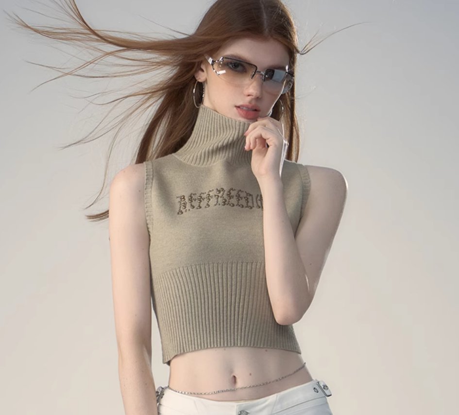 Retro Spicy Girl Letter Printed Knitted Sweater Vest - Image 6