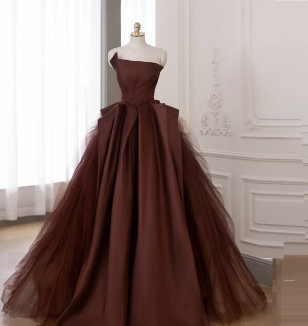 Skinny Banquet Evening With Bra Dresses Coffee Temperament Fluffy Skirt - Image 7