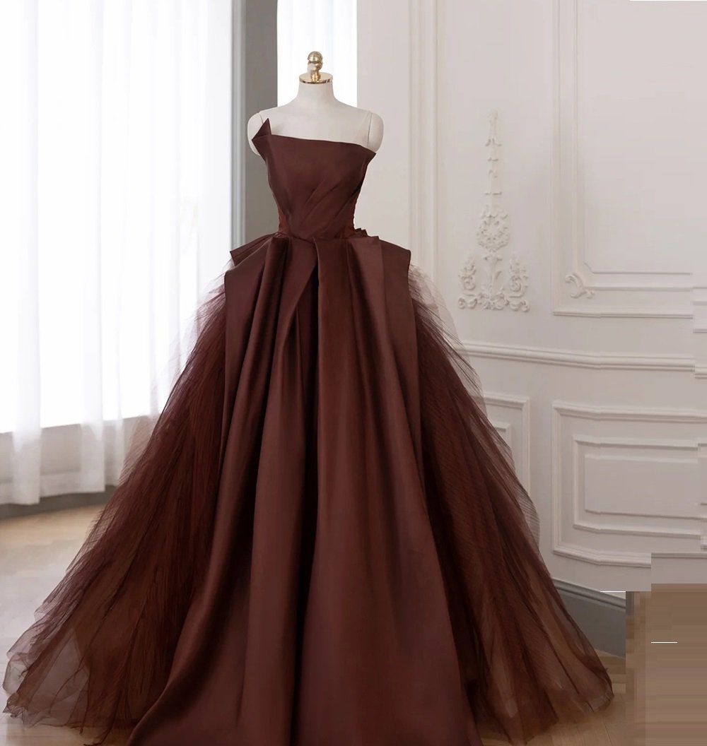Skinny Banquet Evening With Bra Dresses Coffee Temperament Fluffy Skirt - Image 7