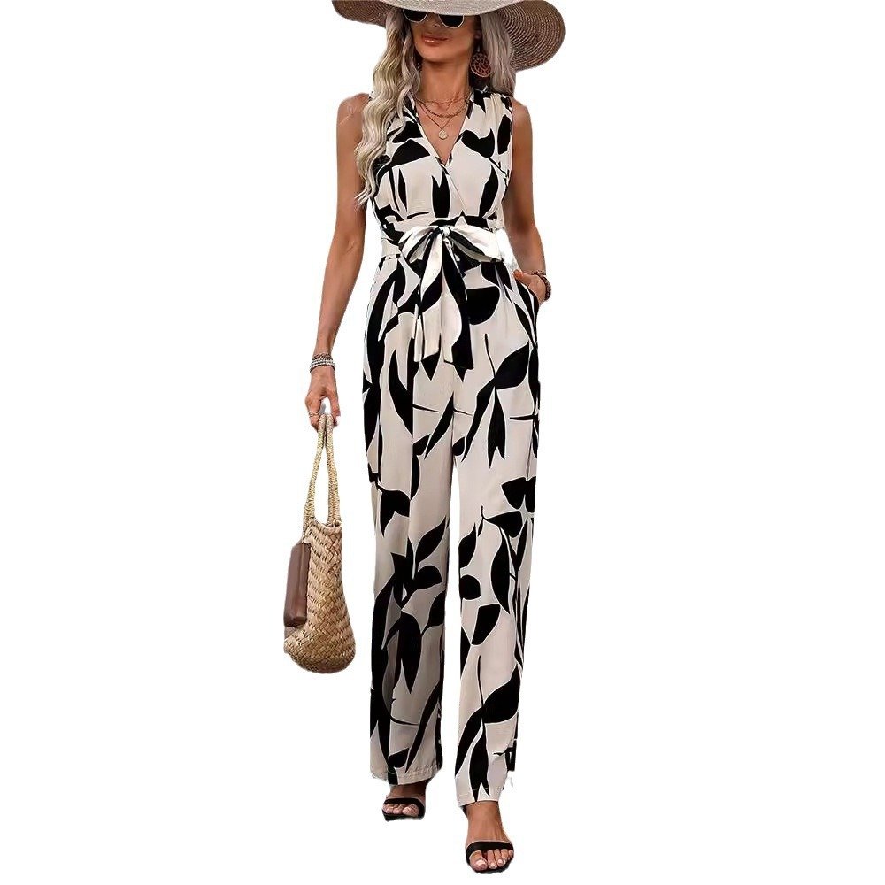 Fashionable High Waist Lace-up Wide Leg Jumpsuit For Women - Image 2