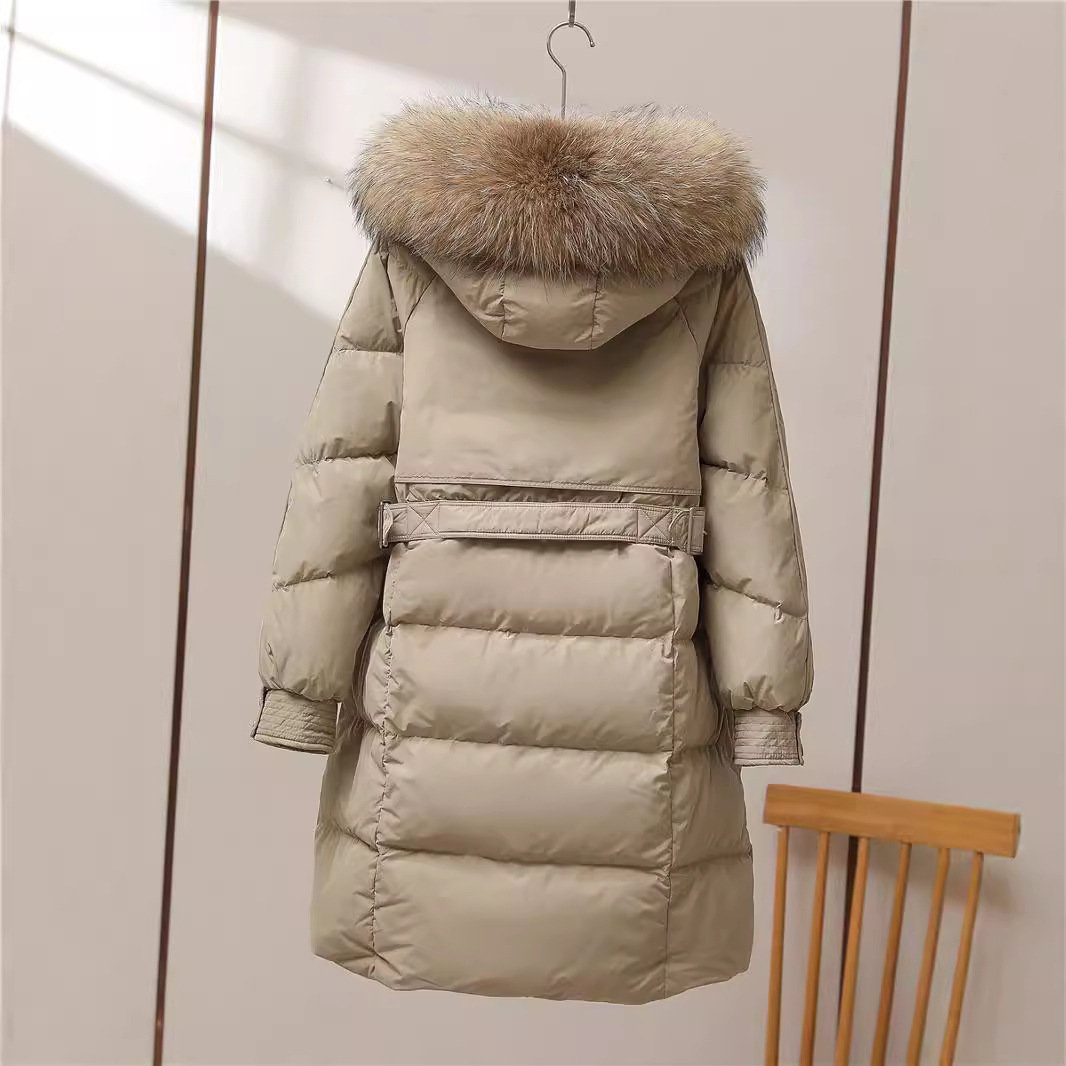 Big Fur Collar White Duck Down Jacket Overknee Thickened Winter Coat - Image 4