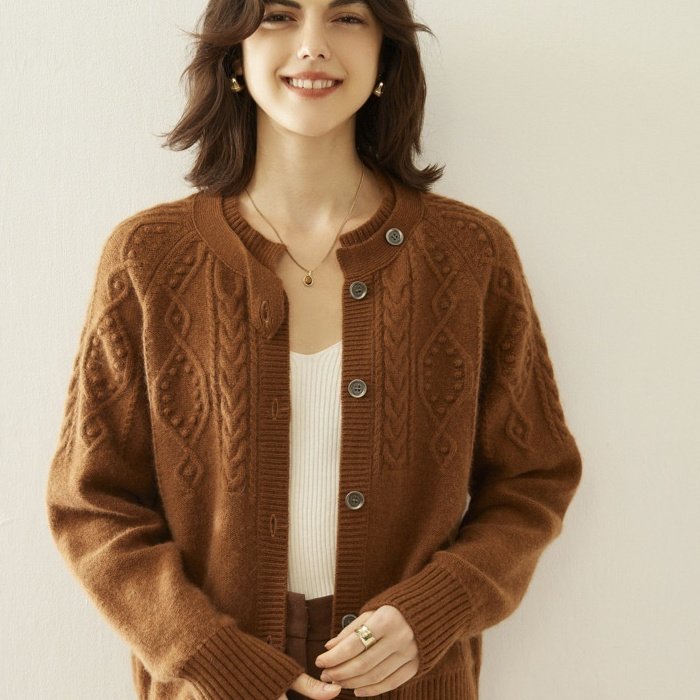 Cashmere Thick Knit Cardigan Women's Sweater - Image 9