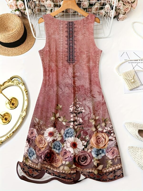 Self-pick-up Plus Size Women'S Floral Print V Neck Casual Sleeveless Dresses  Only Self-pickup Is Supported - Image 8
