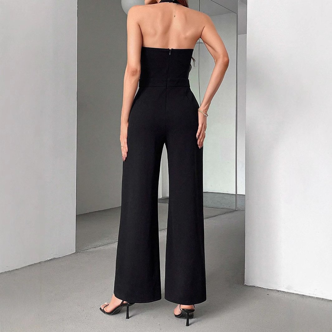 Black And White Color Matching Straight Halter Jumpsuit - Image 3