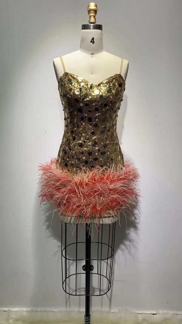 Camisole Tube Top Miniskirt Feather Patchwork Skirt Evening Party Dress - Image 5