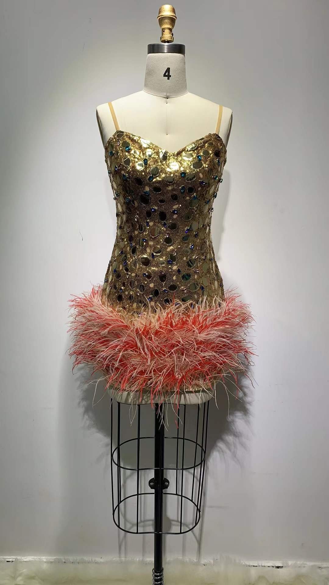 Camisole Tube Top Miniskirt Feather Patchwork Skirt Evening Party Dress - Image 5
