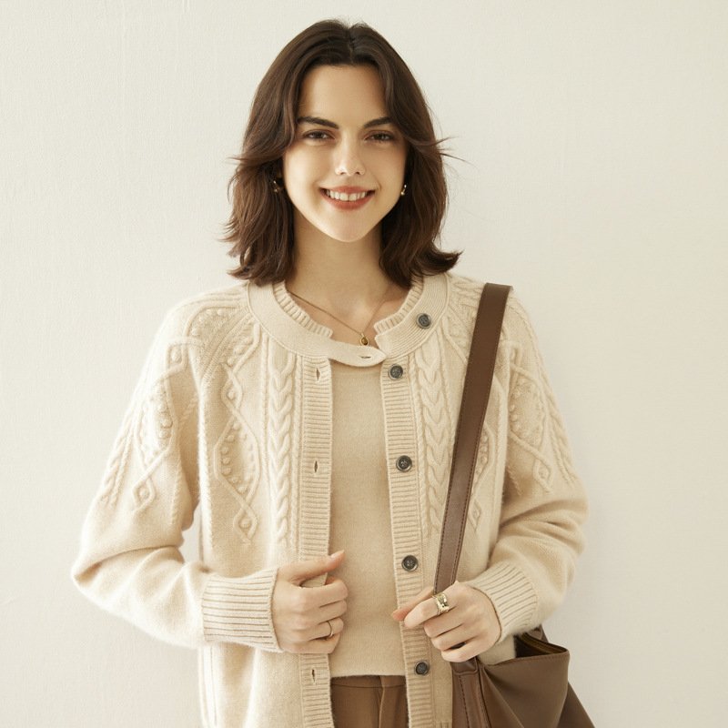 Cashmere Thick Knit Cardigan Women's Sweater - Image 3
