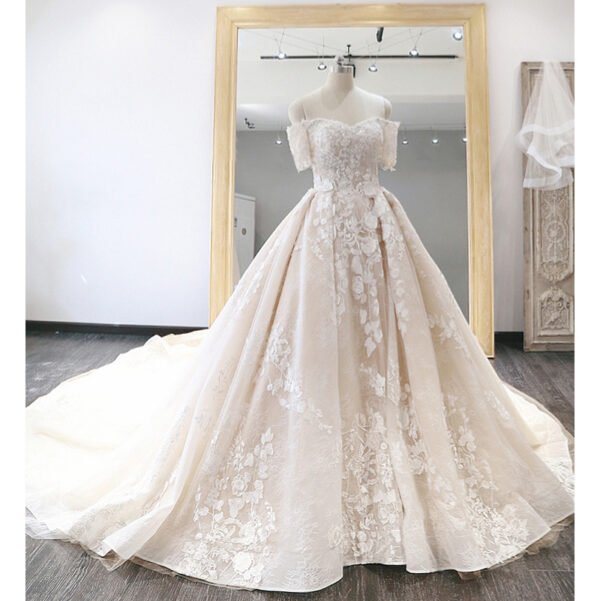 One shoulder heavy satin wedding dress - Image 3