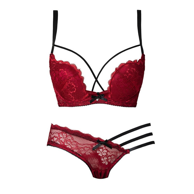 Sexy Lace Half Cup Pure Desire Push-up Beauty Back Red Bra Set - Image 8