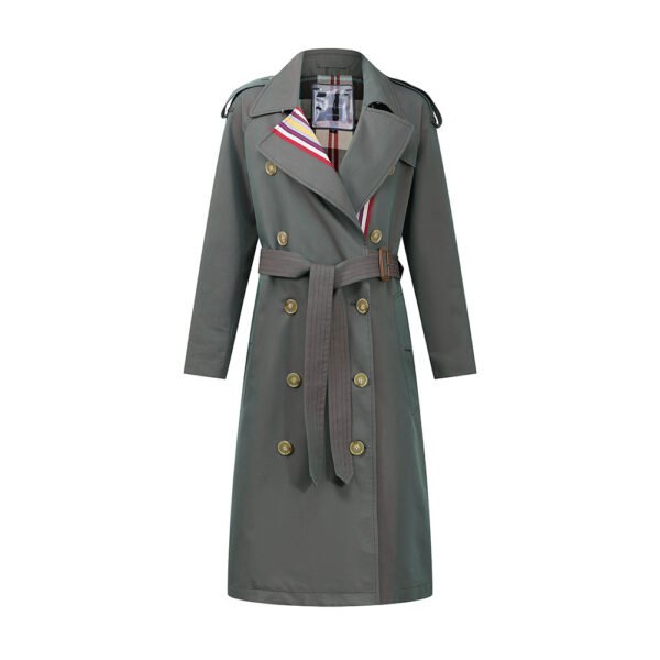Stripes double-breasted trench coat British slim waist trench coat - Image 6