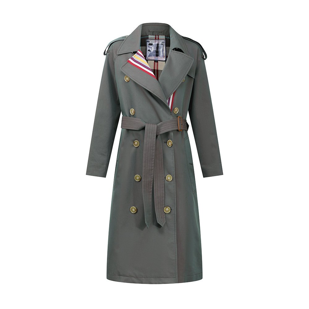 Stripes double-breasted trench coat British slim waist trench coat - Image 6